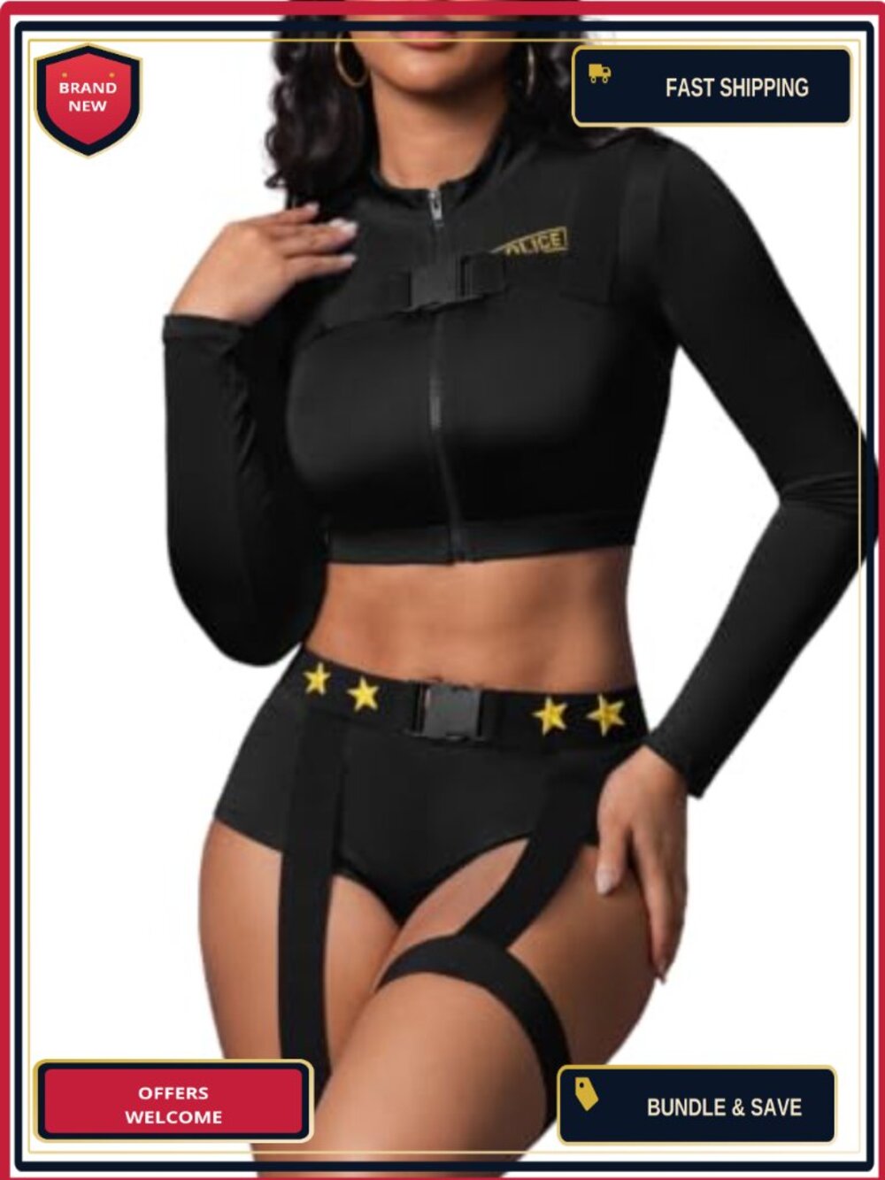 Donnalla Sexy Cop Costume Lingerie Set Women Police Roleplay Halloween Outfit